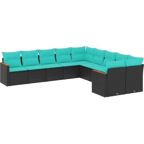 Maison Exclusive - 10-teiliges Gartensofa-Set mit Kissen, schwarz