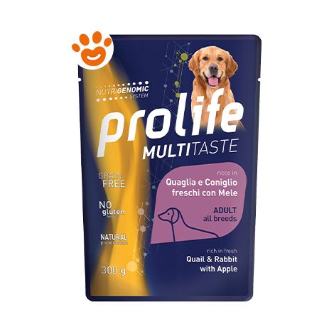 Prolife Dog Multi Taste Adult All Breeds con Quaglia, Coniglio e Mele  - Prolife Dog Multi Taste Adult All Breeds con Quaglia, Coniglio e Mele - Bustina Da 300 Gr