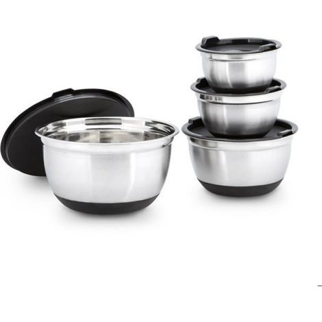 Bol - Inox - Avec Couvercle - Empilable - Pour Préparation Cuisine - Lot De 4 - Dimensions Empilées 14,5 x 25,5 x 25,5 cm - Capacités 0,8 / 1 / 2 / 3,5 L (1/5)