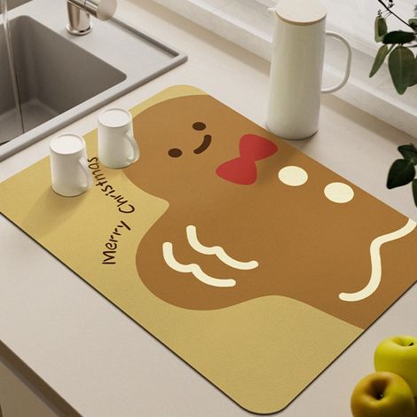 LAN Bonhomme en pain d'épice de Noël, 5080cm, terre de diatomées. Tapis d'égouttage de cuisine, en terre de diatomées, lavable, résistant à la chaleur, isolant thermique, pour table, résistant à l'usu (1/4)
