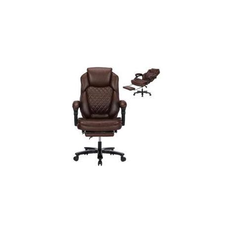 Chaise de bureau pivotante 360°, dossier réglable, repose-pieds rétractable, capacité 180 kg, marron (1/5)