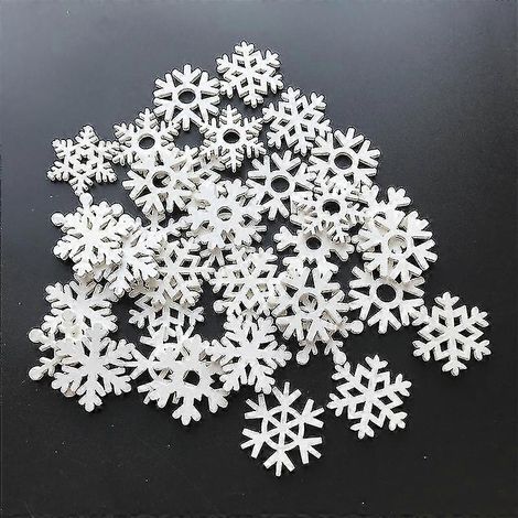 50 décorations de Noël en bois blanc en forme de flocons de neige, de formes variées (35 mm), pendentifs en bois pour le Nouvel An (1/2)