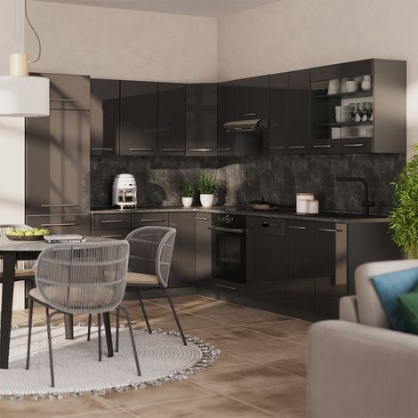 Cuisine en angle Fame-Line, Anthracite Haute brillance/Anthracite, 287 x 227 cm, PT Anthracite, Vicco