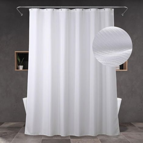 Rideau de douche en tissu blanc pour salle de bain : 213 cm, extra long, style lin, imperméable, lavable, rideau de douche en tissu – hôtel de luxe, rideau de bain texturé, rideau de salle de (1/5)