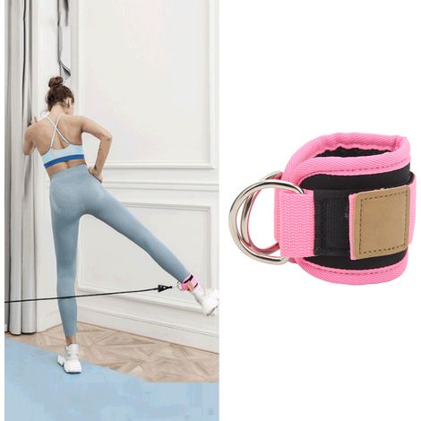 Entraîneur de Force pour Cheville avec Boucle Double Anneaux D et Bandes en Caoutchouc - Fitness Homme Femme Rose