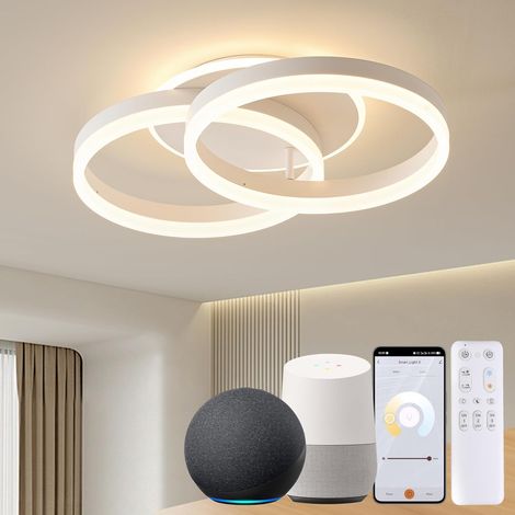 Amdelne Smart LED Deckenleuchten Weiß 36W 3600LM,3000–6500K dimmbar,Fernbedienung/APP,Modern Deckenlampe für Wohnzimmer Schlafzimmer-64x30cm [klasse F]