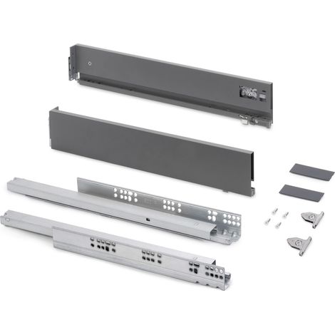 Emuca Cassetto esterno Vertex con regolazione 3D altezza 93mm, 40kg, profondità 270mm, Acciaio, Grigio antracite