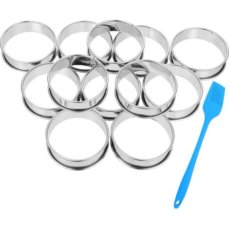 Lot de 16 cercles à pâtisserie en acier inoxydable, moules ronds antiadhésifs pour tartelettes (1/4)