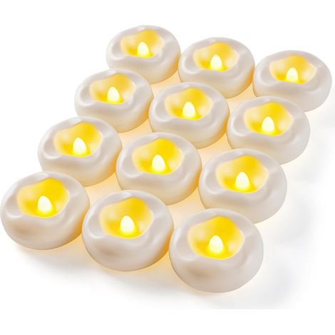 Bougies flottantes – 12 bougies LED blanches étanches – Convient pour les piscines/mariages/vases/décoration de la maison (5 cm x 2,5 cm) [Classe d'efficacité énergétique A] (1/5)