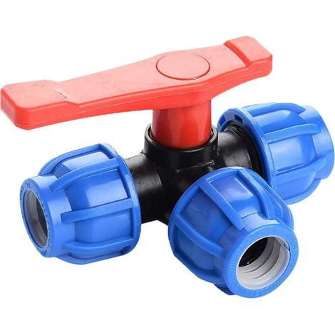 1 x Vanne de tuyauterie à raccord rapide 3 voies (Vanne à boisseau sphérique 3 voies / Vanne d'arrêt) — Raccord d'irrigation agricole (32 mm)