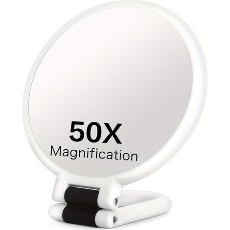 BelleRise - Miroir grossissant x50 (Double face : grossissement x1 / x50) — Miroir de maquillage portable avec poignée réglable à 360° (1/5)