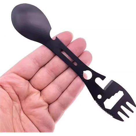 10 in 1 cucchiaio multifunzionale per campeggio e sopravvivenza all'aperto - chiave da cucina - cucchiaio apribottiglie - attrezzatura da campeggio - forchetta e cucchiaio (1/3)