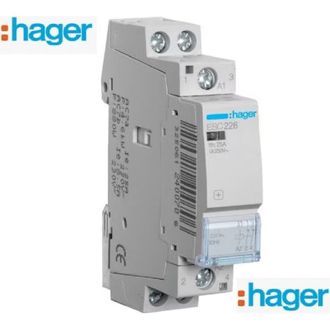 Hager – Contacteur modulaire 25A 230V IP20 – Endurance mécanique 1 million de cycles – Protection IP20 pour installations électriques