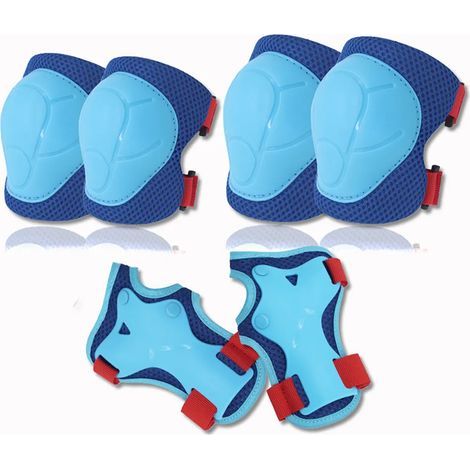 Set aus Knieschonern, Schutzausrüstung inklusive Knieschonern für Kinder, Jugendliche und Erwachsene, zum Rollschuhlaufen, Inlineskaten, Skateboarden, Scooterfahren usw. (Blau Rot) (1/5)