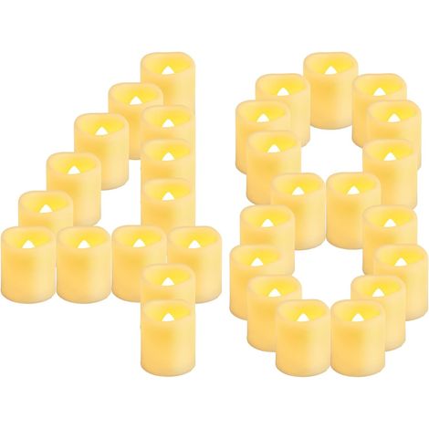 Lot de 48 bougies chauffe-plat LED vacillantes à piles, bougies électriques sans flamme pour mariage, fête de festival, fête, Halloween et décoration de Noël (Blanc chaud)