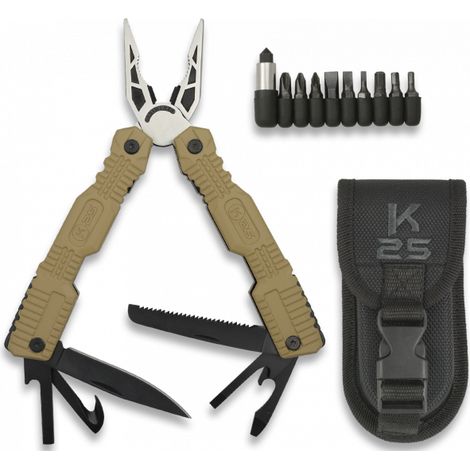 Alicates Tácticos Martinez Albainox Coyote de 17 cm, con mango engomado. Incluye Funda, Set de Puntas (RompeVidrios) 33797
