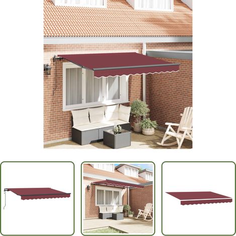 Store extérieur - Auvent Rétractable Bordeaux 350 x 200 x 165 cm tissu (1/5)