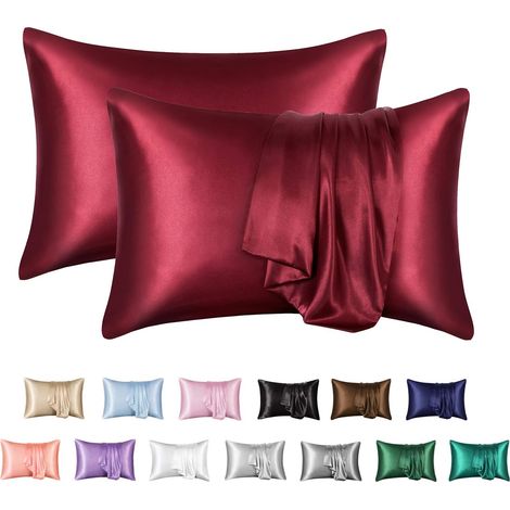 Lot de 2 taies d'oreiller en pure soie de mûrier, double face, douces et soyeuses pour cheveux et peau, 51x76 cm, gris (1/5)