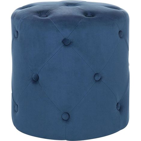 Puf otomana redondo capitoné azul oscuro con reposapiés acolchado Corolla (1/5)
