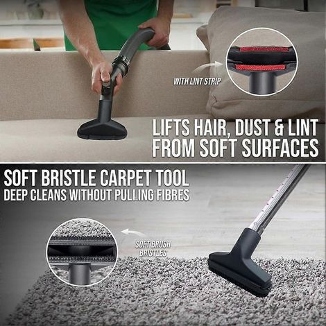 Ensemble d'accessoires pour aspirateur Henry Hoover : tête d'embouts, suceur plat, brosse pour tissus d'ameublement, brosse ronde et adaptateur inclus. (1/5)