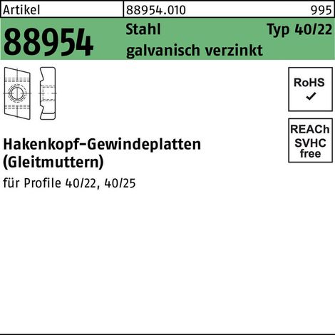 Hakenkopf Gewindeplatte Typ 40/22, M 5 , gal Zn gal Zn S 100 Stk (1/2)