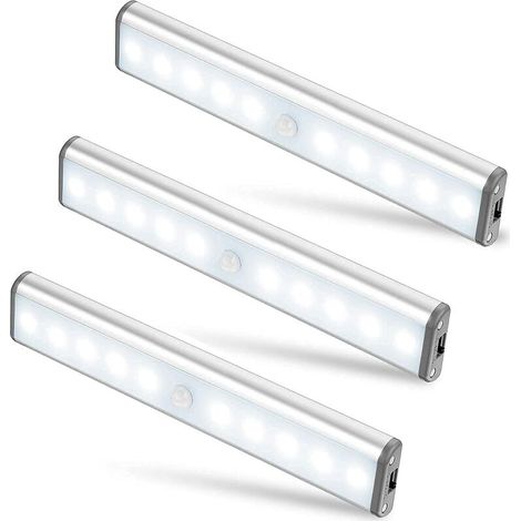 Paquete de 3 luces LED inalámbricas recargables por USB con sensor de movimiento magnético y 10 LED, con 2 modos de iluminación: luz portátil para armario, luz de trabajo de emergencia, luz nocturna p (1/5)