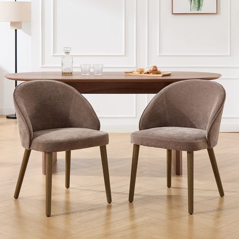 Wahson Set di 2 da Pranzo in Tessuto, Moderne Poltroncine da Cucina con Gambe in Legno Massiccio Sedie Imbottite per Sala da Pranzo/Soggiorno, Marrone