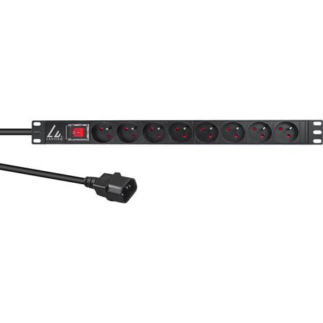 Regleta de enchufes Lanview de 19", 1U, 10A, 8 tomas francesas, enchufe C14, LVR-2MSCH-SW-C13-8