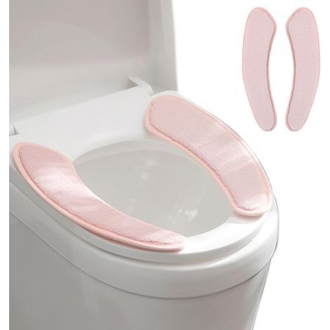 1 paire Housse de siège de toilette épaisse et chaude - Tapis lavable et réutilisable pour l'hiver - dos adhésif en TPR (rose) (1/5)