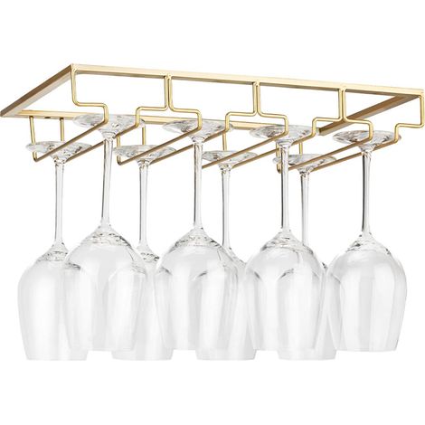 Support à verres à vin en métal - Support à verres à pied pour bar de cuisine, organiseur de verres à vin doré, sous armoire, 4 niveaux (1/5)
