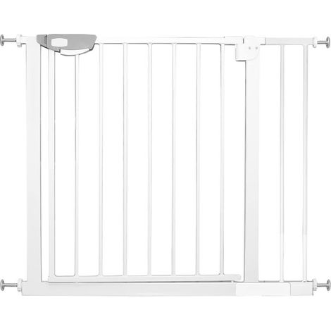 Barrière de Sécurité Extensible 85-94cm Fermeture Auto et Magnétique Sans Perçage Barrière à Pression Pour Bébé et Chiens pour escaliers et porte Hauteur 76cm Métal Blanc