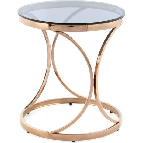 Tavolino da salotto Weyda in vetro grigio e oro rosa (1/3)