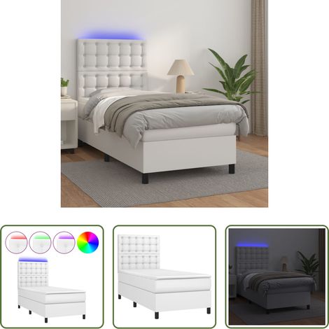 Kunstlederbett - Boxspringbett mit Matratze & LED Weiß 80x200 cm Kunstleder (1/5)