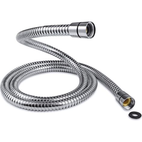 Flexible de douche 2 m - 10 mm de diamètre, en acier inoxydable chromé, étanche et anti-torsion. (1/3)