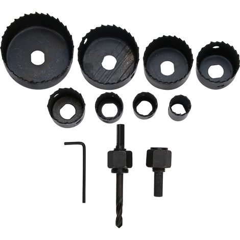 Ensemble de 11 scies cloches, outils de perçage en acier rapide pour panneaux de bois et PVC, noir (1/4)