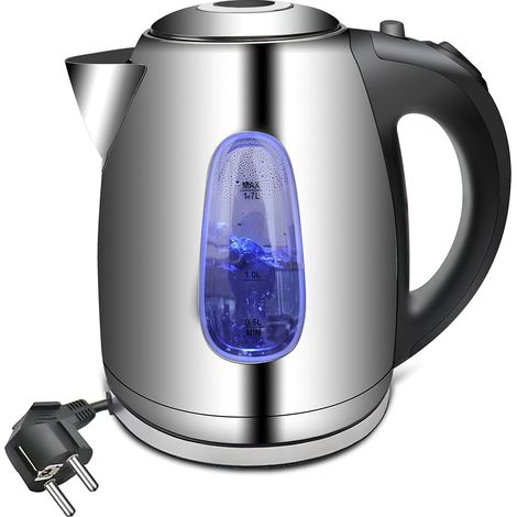 Bouilloire électrique 2200W 1.7L En Cristal Avec Illumination LED, Arrêt Automatique Et Protection Contre L'ébullition à Sec, Acier inoxydable (1/5)