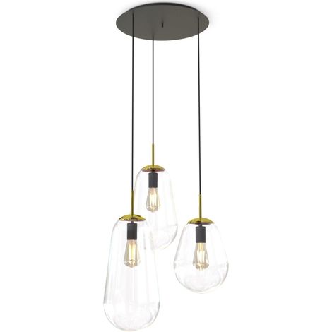 Hängeleuchte Glas Metall E27 H: max. 130 cm in Schwarz Messing 3-flammig rund Modern Pendelleuchte (1/4)