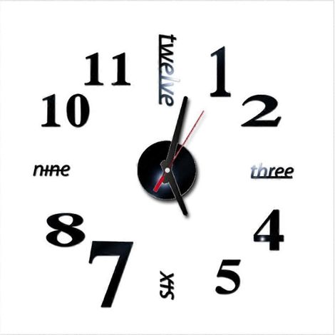 3D-DIY-Wanduhr, modernes Design, große Uhr, Wandaufkleber – Schwarz