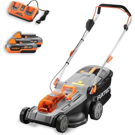 Rasaerba Elettrico FUXTEC E2RM37 a Batteria 40V (2x20V) - Larghezza di Taglio 37cm, Altezza di Taglio Variabile, Senza Fili (Batteria Li-Ion & Caricabatterie Inclusi)