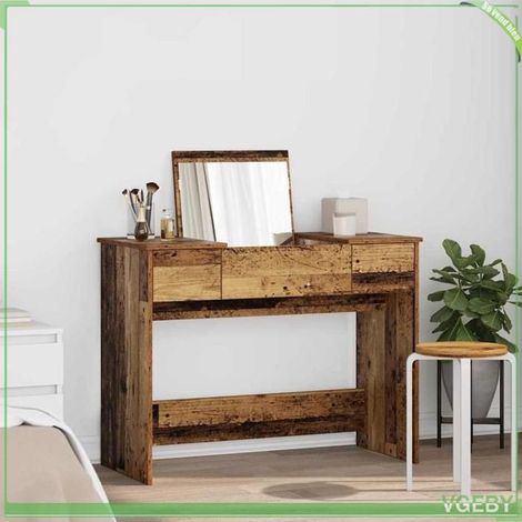 Table de maquillage - ABI - Bois ancien - 100 x 45 x 76 cm - Miroir inclus - Tiroir (1/5)