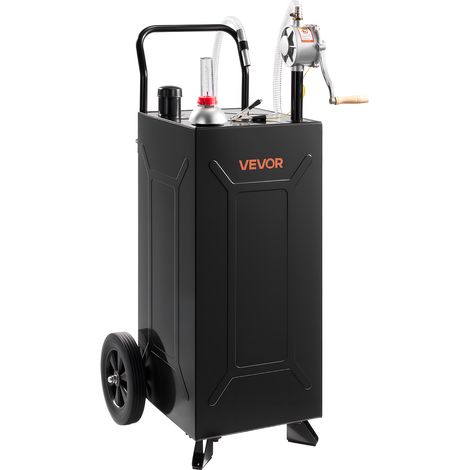VEVOR Chariot Carburant 113,6 L Reservoir a Carburant Mobile Pompe Manuelle, Reservoir en Acier au Carbone, avec 2 Roues et Tuyau, pour Essence et Diesel, Voiture, Tondeuse, Quad, Bateau, Moto, Noir (1/5)