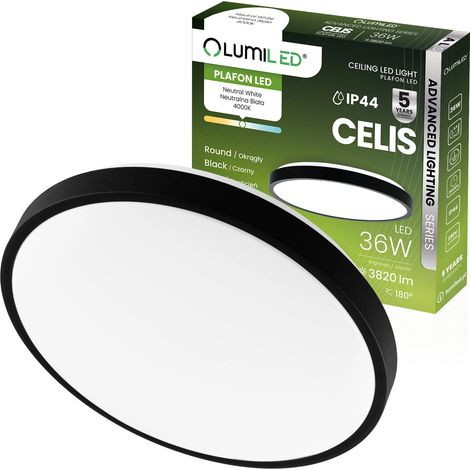 Lampada da soffitto LED da superficie 36W 4000K CELIS Rotonda IP44 Anello Nero ALS LUMILED (1/5)
