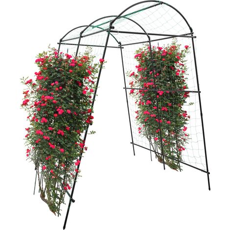 YISSALE-230 cm schwarzes Stahlgitter mit Netz, Stütze für Gartenkletterpflanzen, Garten-Tunnelstütze, Stütze (1/5)