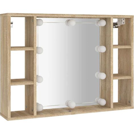 Mobile a Specchio con LED Rovere Sonoma 76x15x55 cm vidaXL