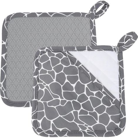 2 manoplas cuadradas de algodón para horno con bolsillo antideslizante, silicona resistente y asa para colgar, ideales para cocinar y asar a la parrilla. (1/5)
