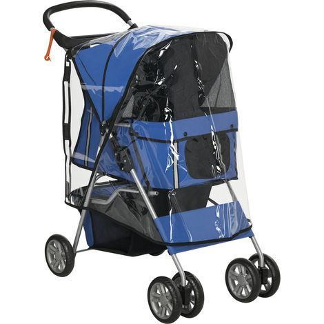 Poussette pour chiens jusqu’à 10 kg avec housse imperméable, 75 x 45 x 97 cm, bleu, chariot pliant pour animaux de compagnie