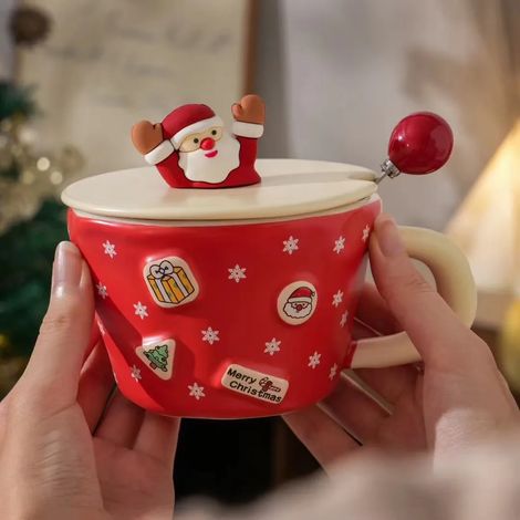 Mug en céramique Père Noël créatif (rouge), mug pour le petit-déjeuner, motif bonhomme de neige mignon