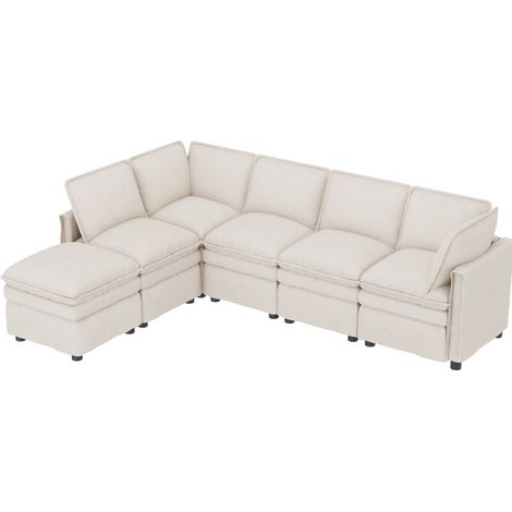 XXL-Modulsofa aus beigem Chenille mit beweglicher Chaiselongue, 6-Sitzer (1/5)