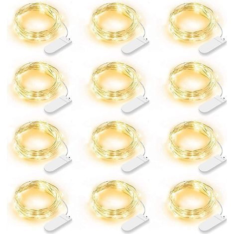 Lot de 12 Guirlande Lumineuse LED, Guirlande Lumineuse à Piles 2m 20 LEDs Fée Chaîne Lumières Guirlande IP65 Étanche LED Déco pour Chambre Noël Mariage Fête Jardin, Blanc Chaud (Blanc Chaud) (1/5)