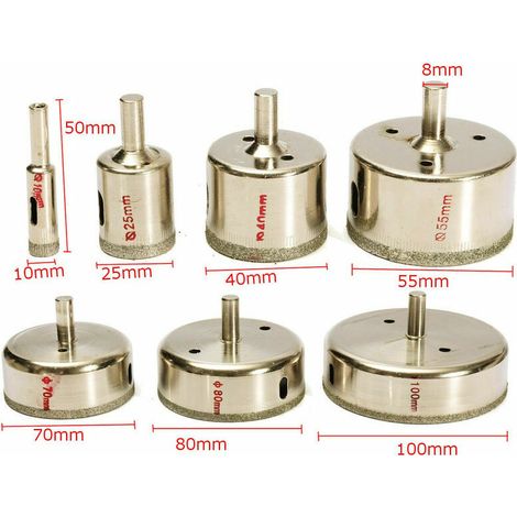 7pcs Diamant Enduit Perceuse Sciecloche Trou Pour Verre Ceramique Marbre 10100mm (1/3)